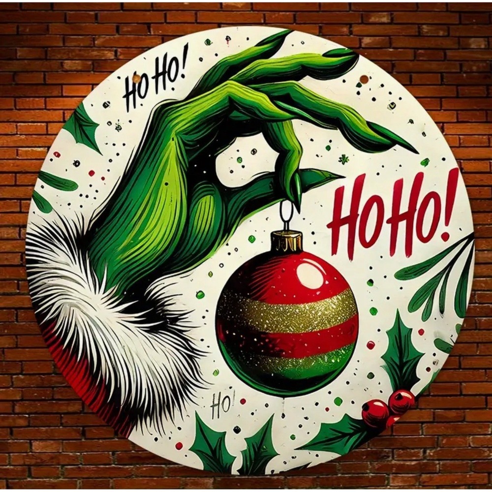 New Grinch Green Christmas Decoration Sign Tin Metal Signs Round 8x8 Ho Ho